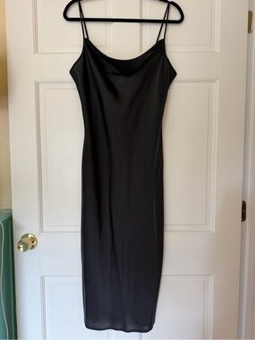 Joie Black Satin Cowl Midi Slip Dress